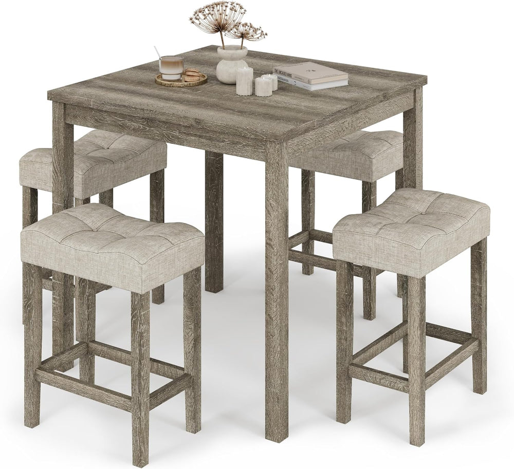 allamazing 5-Piece Counter Dinner Height Table Set, Indoor Modern Rectangular...