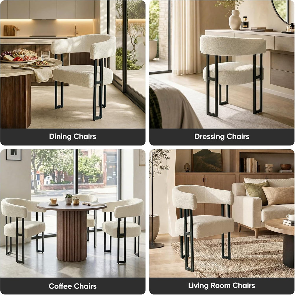 SIMTONAL Upholstered Dining Chairs Set of 4, Boucle Barrel Chairs with Arm