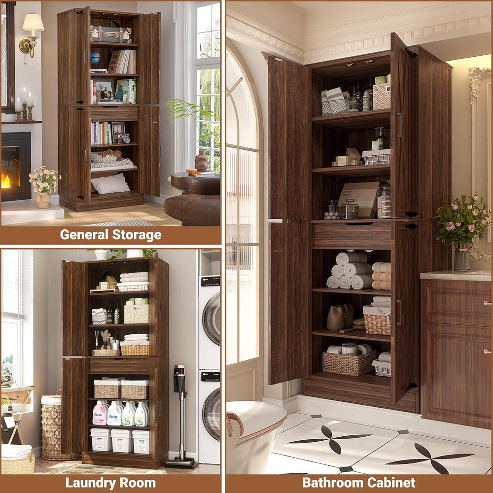 Unikito 71" Tall Farmhouse Kitchen Pantry Storage Cabinet with Barn Door...