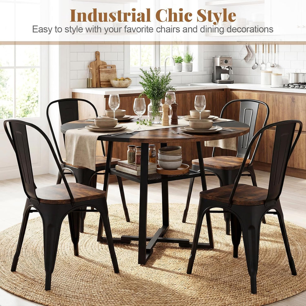 Giantex Round Dining Table for 4-6, 47.5" Circle Kitchen Table with Stor...