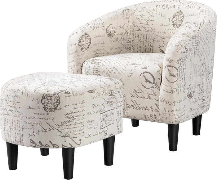 Yaheetech Boucle Accent Chair 25.5in Wide Barrel Chair, Letter Print