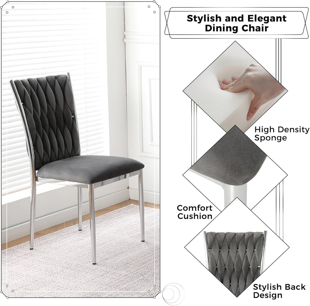 Velvet Dining Chairs Set of 4, Modern Upholstered Kitchen Chairs with Silver ...