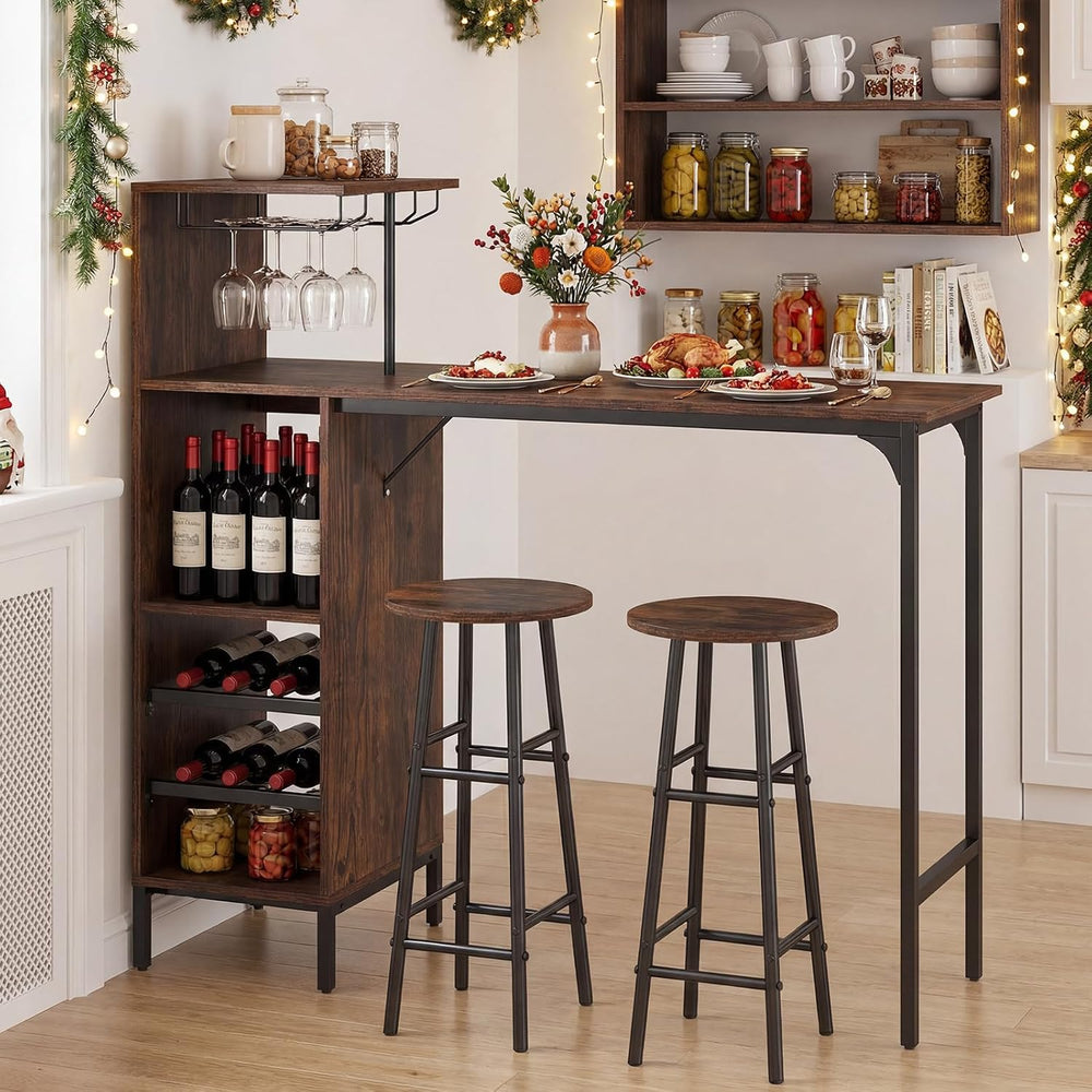 Giantex 3 Pieces Bar Table and Stools Set, Bistro Table Set with Glass Holder...