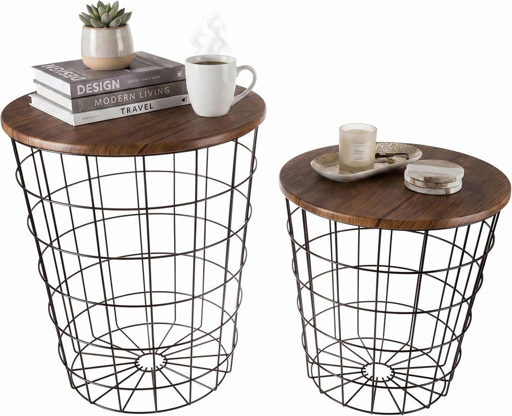 Lavish Home End Tables - Round Nesting Tables Set of 2, Brown/Black | 17.5”/1...