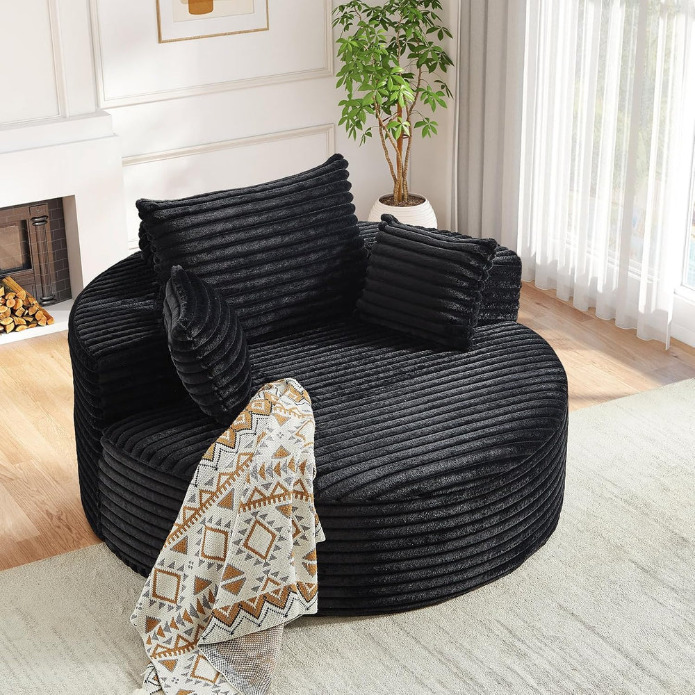 Oversized Round Chaise Longue Chair Indoor, Modern 55-inch Upholstered Cordur...