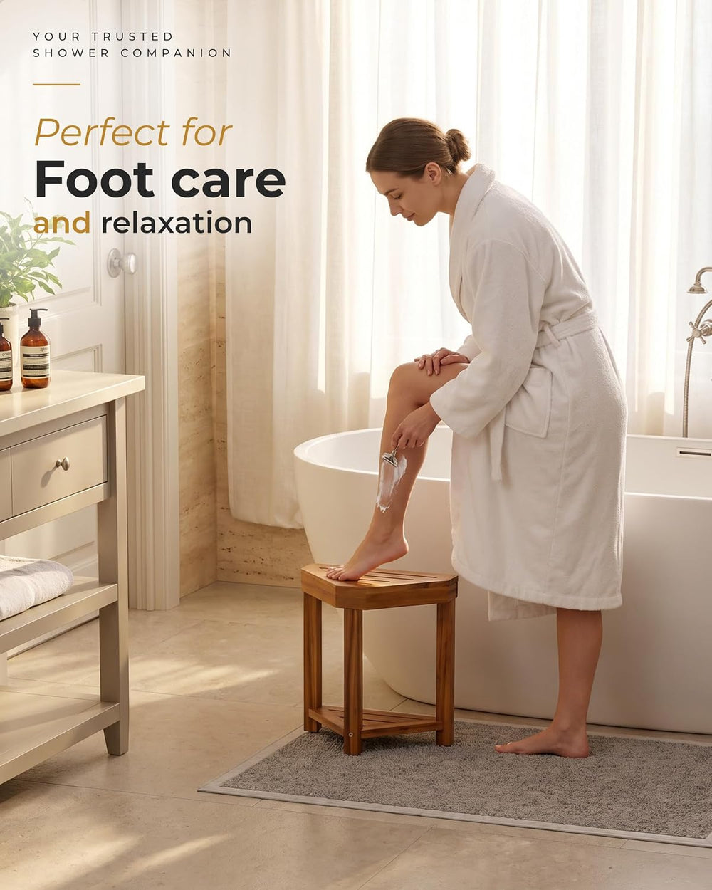BLUEWEST 16.4 in Corner Shower Stool for Shaving Legs with Storage Shelf