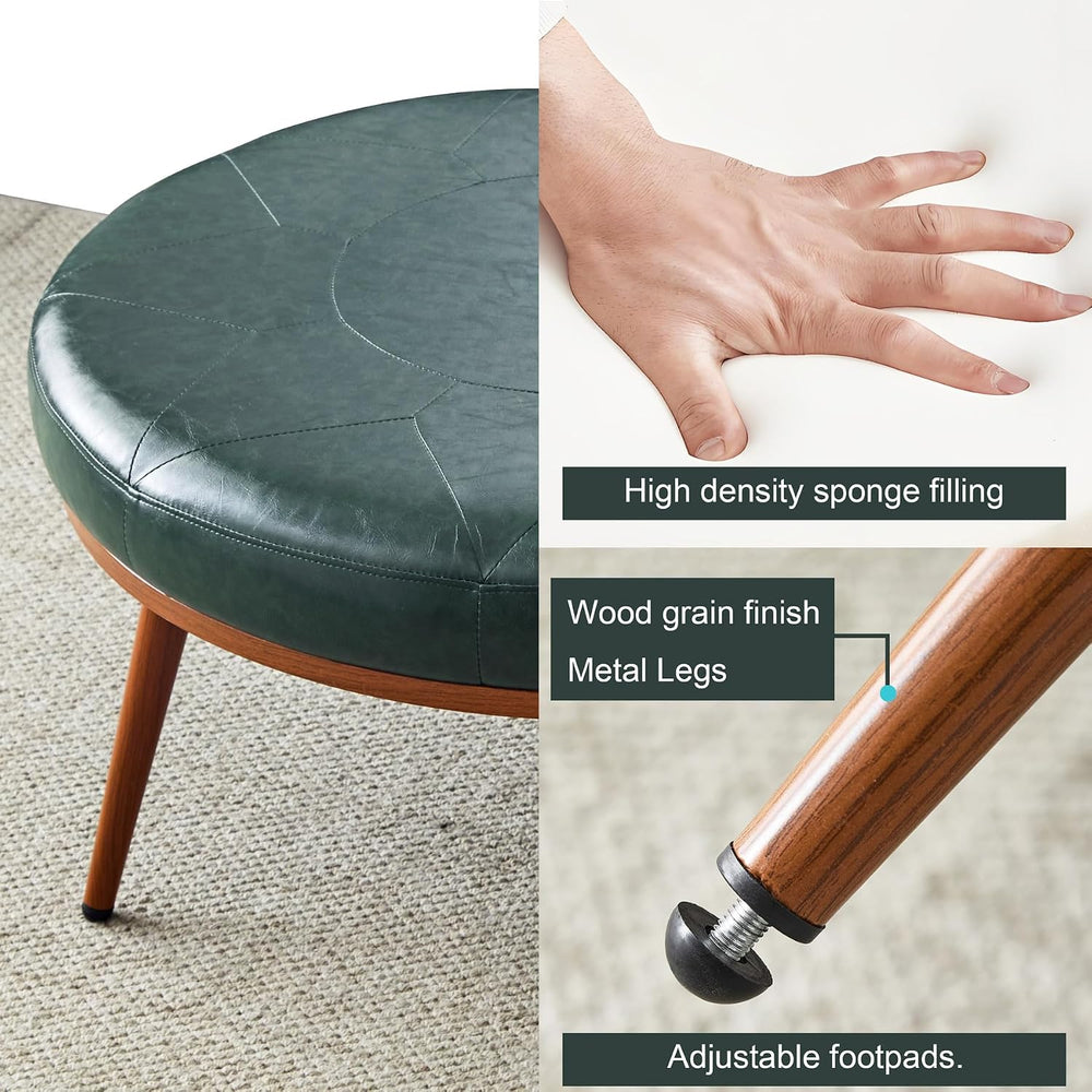 Round Ottoman, Large Faux Leather Footstool and Coffee Table, Cushioned Backl...