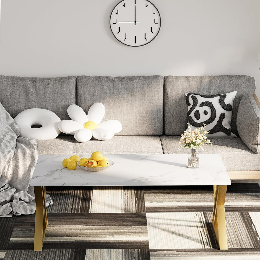 Wolawu Coffee Table Living Room Table White Center Table, Modern Faux Marble ...