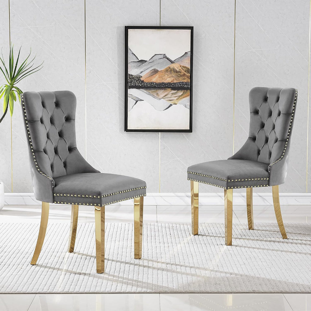 Grey Velvet Dining Chairs Set of 4, Mid Century Modern Kitchen & Dining R...