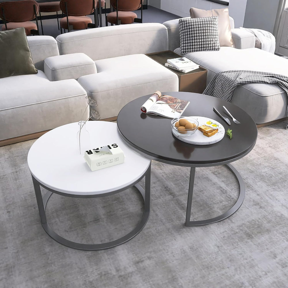 MASAKA B&W Nesting Coffee Table Set of 2,Modern Stackable Side Tables for...