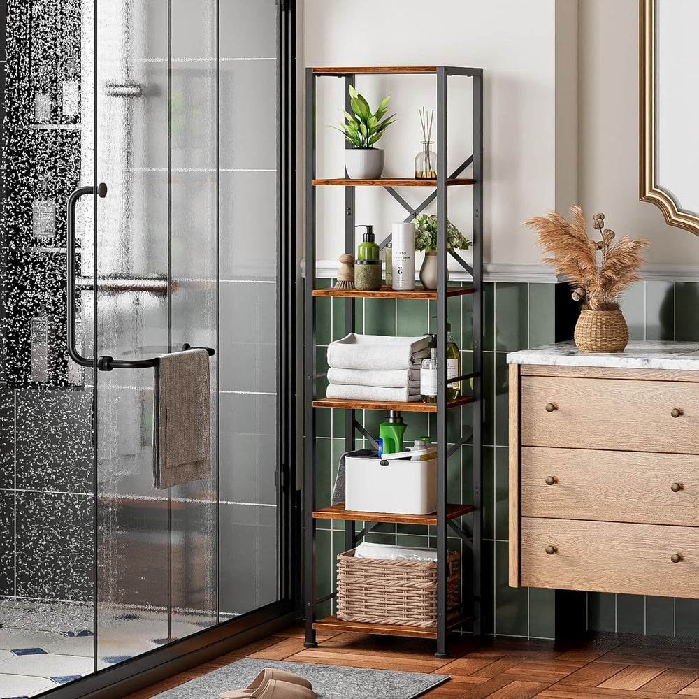 Furologee 6 Tier Tall Bookshelf, Industrial Narrow Bookcase, Display Standing...