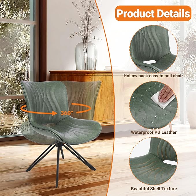 Dining Chairs Set of 4, 360° Swivel Upholstered Mid-Century Modern Kitchen Di...