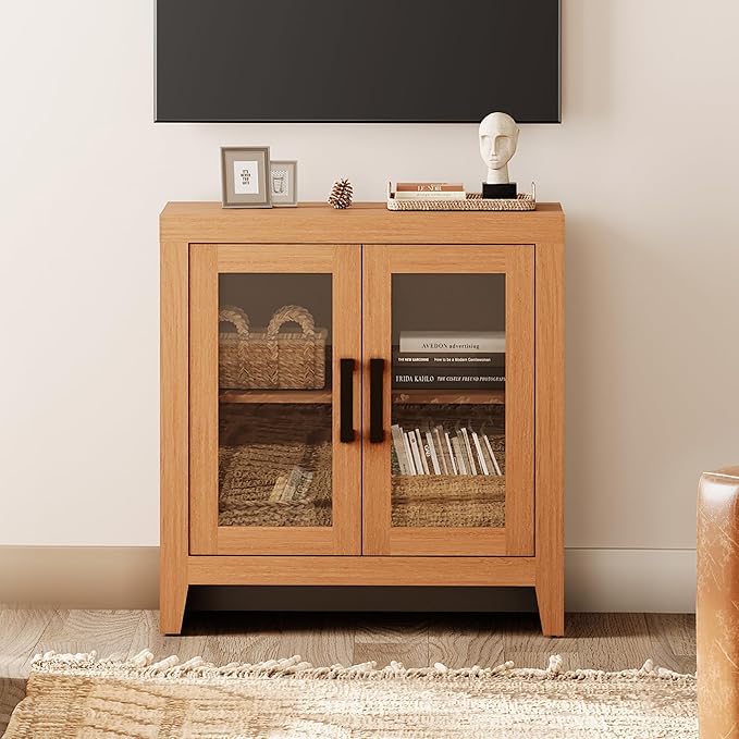 WAMPAT Farmhouse TV Stand for TVs up to 50”, Rustic Wood Entertainment Center...