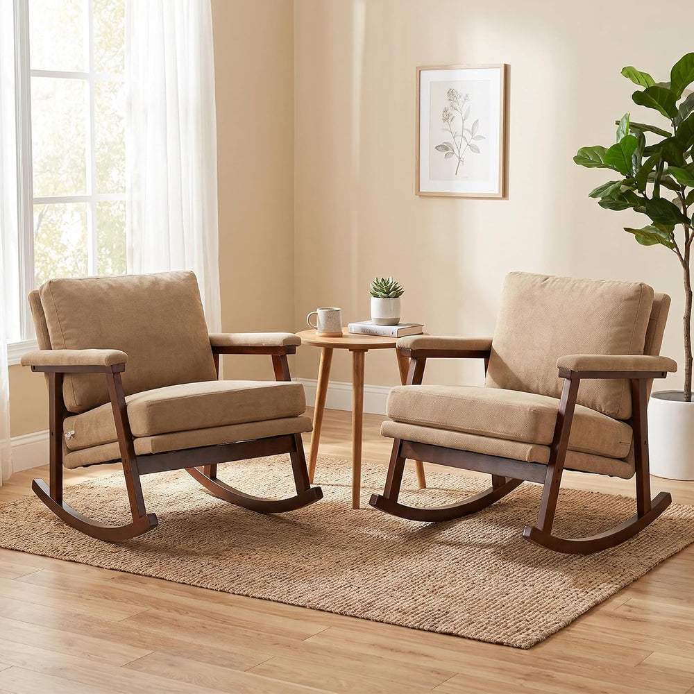 Modern Upholstered Rocking Chair Set of 2 with Solid Wood Frame