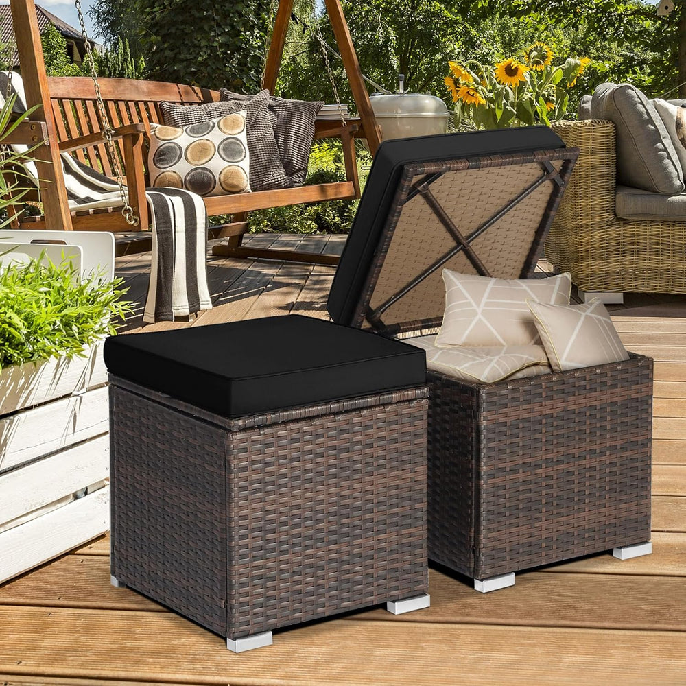 ORALNER 16" Outdoor Ottoman, Set of 2 Wicker Ottoman with Storage, All-W...