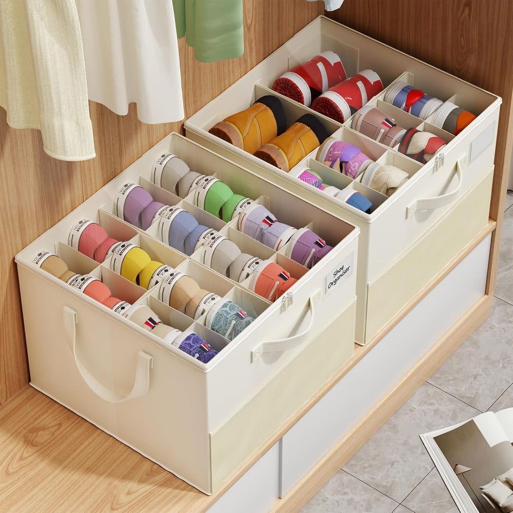 Plus Size 2 Pack Shoe Organizer for Closet, Foldable Shoe Storage Box | 16–24...