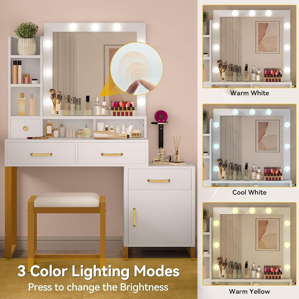 DWVO Vanity Desk with Mirror and Lights | Makeup Vanity with 3‑Mode Lighting ...
