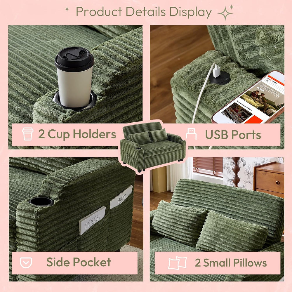 VINGLI Green Futon Sofa Bed Convertible Loveseat Sleeper Sofa Couch, Corduroy...