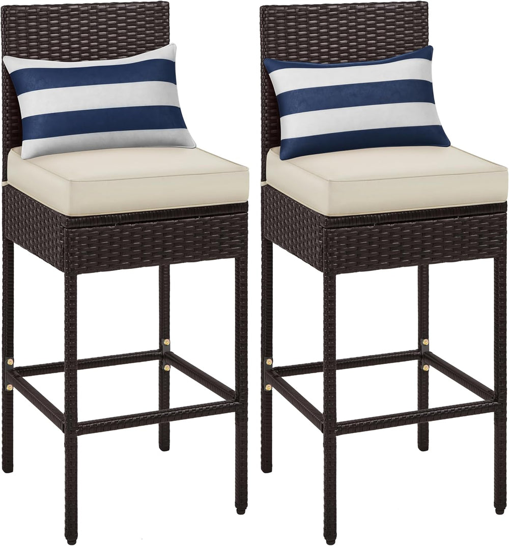 Yaheetech Set of 2 Patio Bar Stools, Outdoor PE Rattan Bar Height Chairs with...