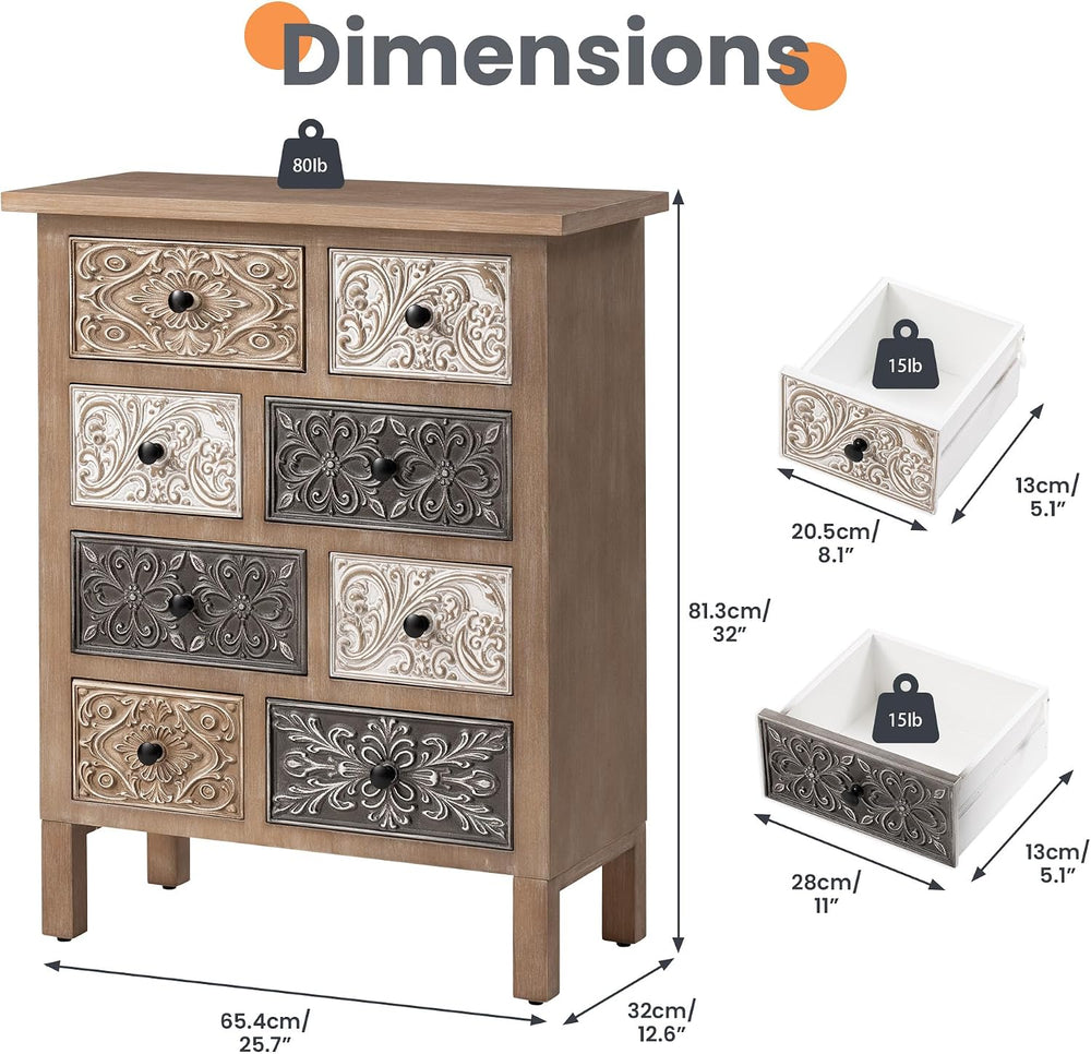 HOMPUS 32'' Tall Wood Storage Cabinet with 8 Drawers for Living Room