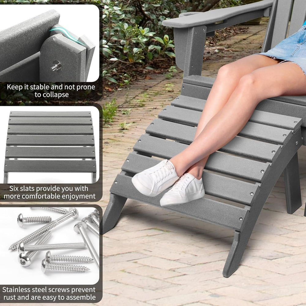 Folding Adirondack Ottoman Set of 2, Outdoor Foot Rest, Patio Footstool | Por...