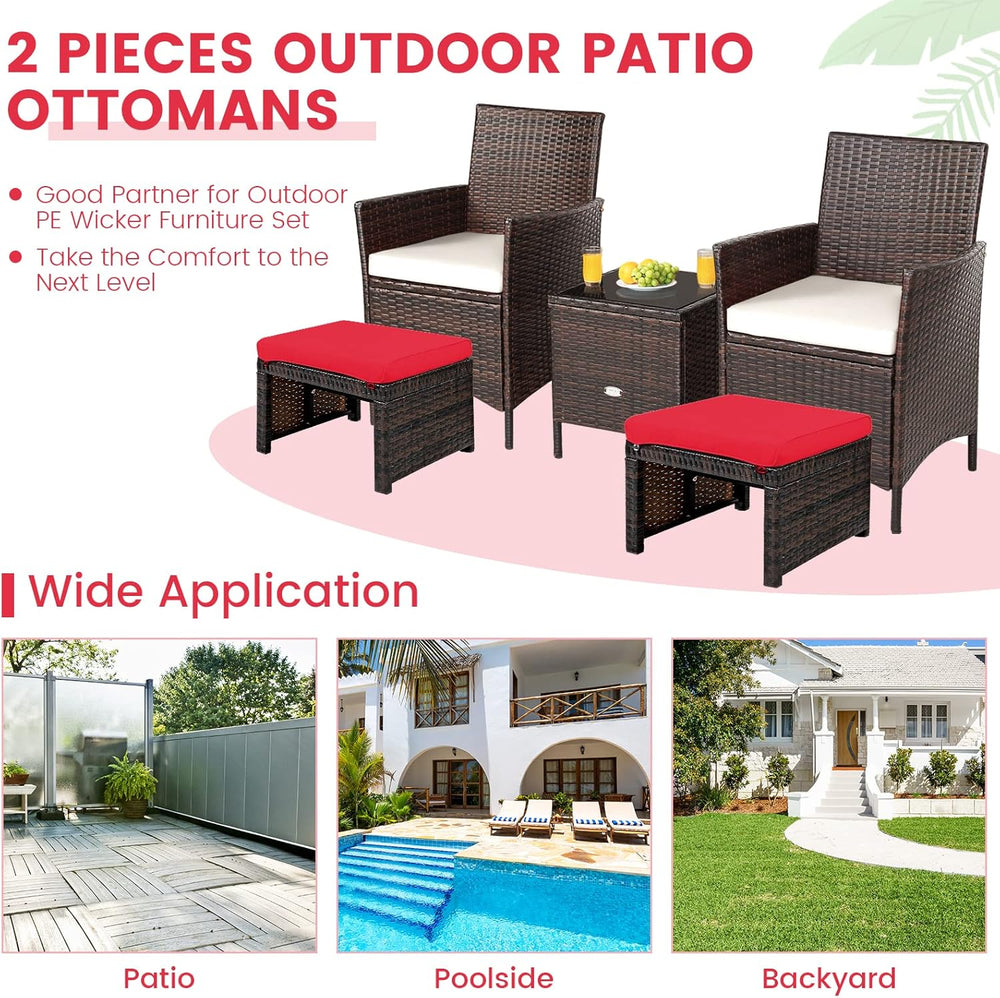 RELAX4LIFE 2-Piece Wicker Outdoor Ottoman, Rattan Footrest Set of 2 with Remo...