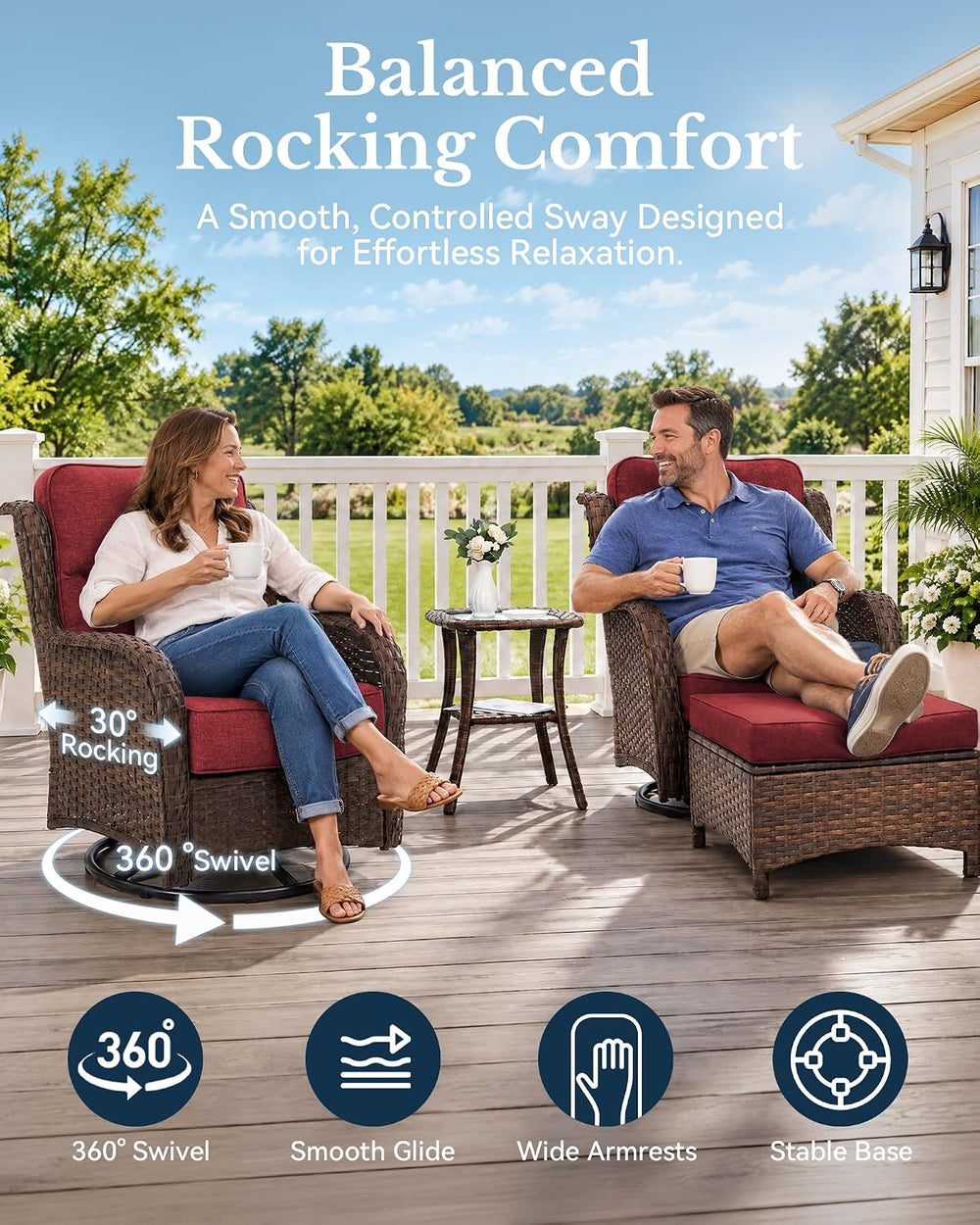 HILLGA 5-Piece Luxury Patio Furniture Set with 6" Thick Cushions, Weathe...