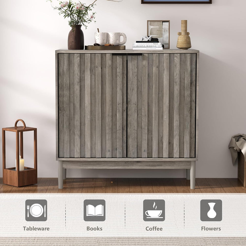 Otterease Fluted Buffet Cabinet with Storage, Small Accent Cabinets, Gray