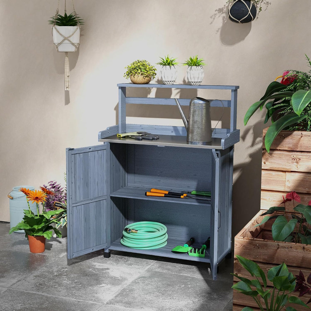 36" Farmhouse Style Storage Cabinet, Sideboard Cabinets with Galvanized ...