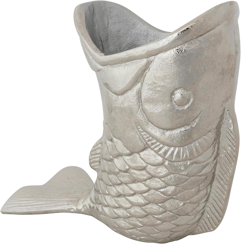 Creative Co-Op Cast Aluminum Fish-Shaped Bottle Holder, Nickel Finish