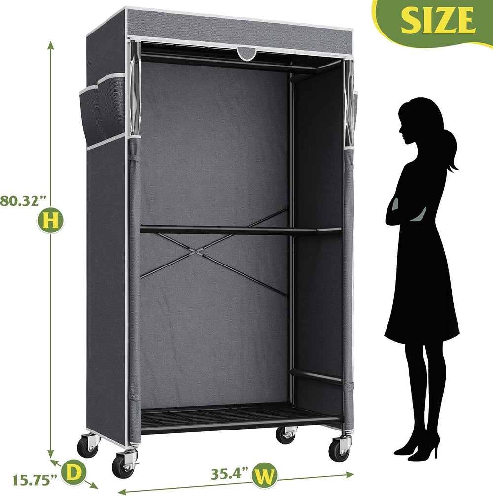 Raybee Clothes Rack with Cover, Rolling Portable Closet with Wheels, 308LBS