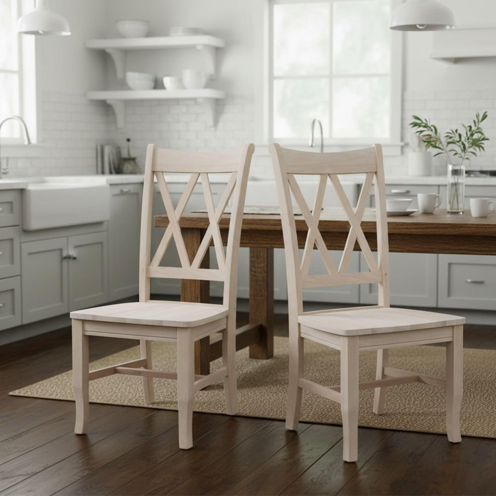 IC International Concepts, Set of 2 Double X-Back Dining Chairs, Armless, Rea...