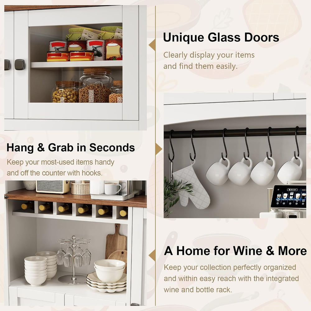 Einhomn 71" Tall Kitchen Pantry Cabinet with Charge Station, 3 Adjustabl...