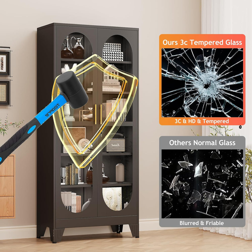 75" H Locking Display Cabinet with Glass Door, Tall Storage Cabinet with...