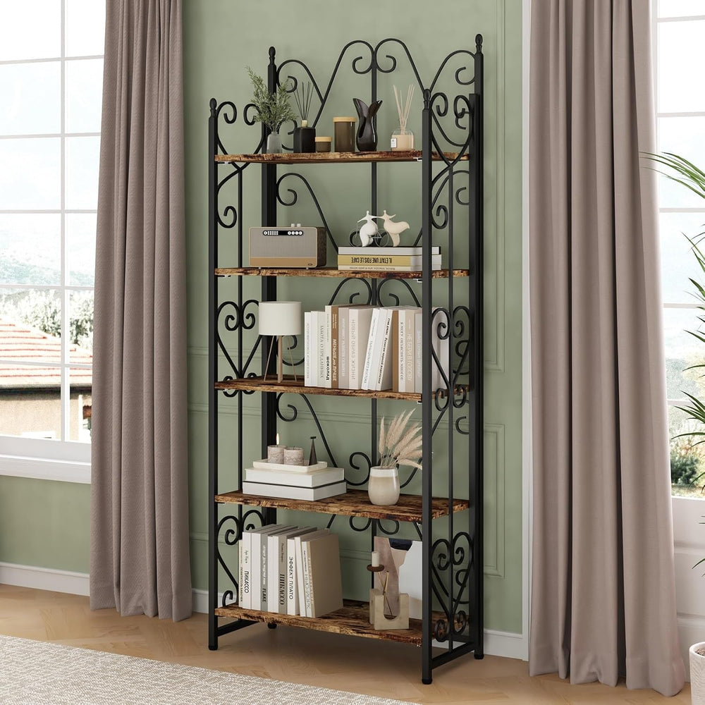 JSB 5 Tier Folding Bookshelf,Industrial Storage Shelves, No Assembly Vintage ...