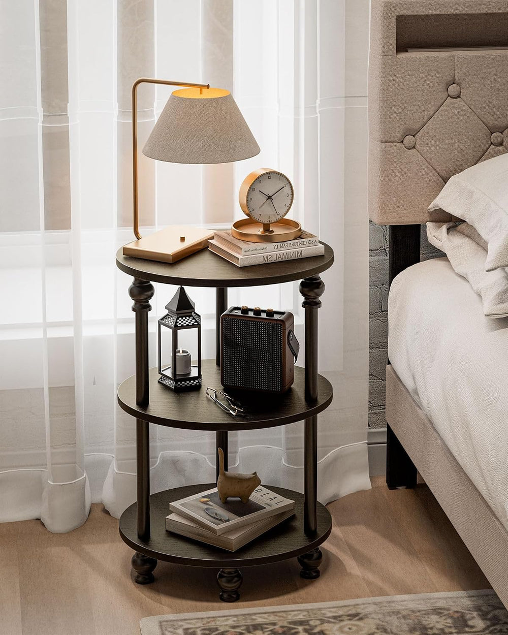 Small Round Side Table - 3 Tier Accent End Table for Narrow Spaces, Sturdy Me...