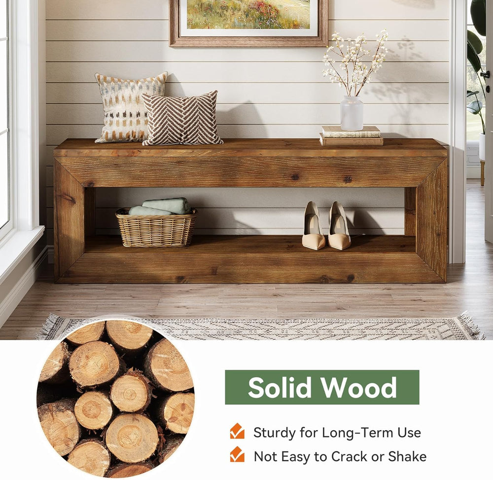 Solid Wood Entryway Bench, 47" Rustic Farmhouse Indoor Bench Seat with S...