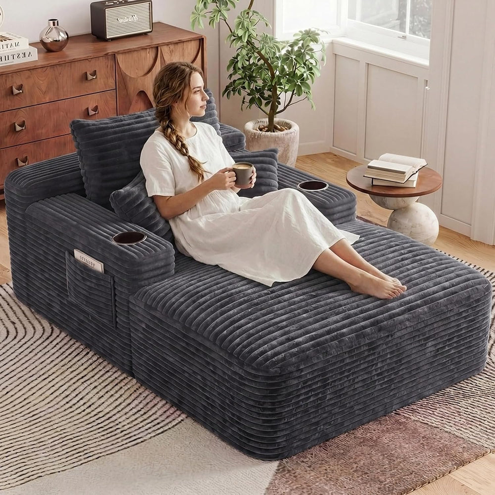 65" L Oversized Chaise Lounge Chair Indoor,Comfy Reading Chair with Cup ...