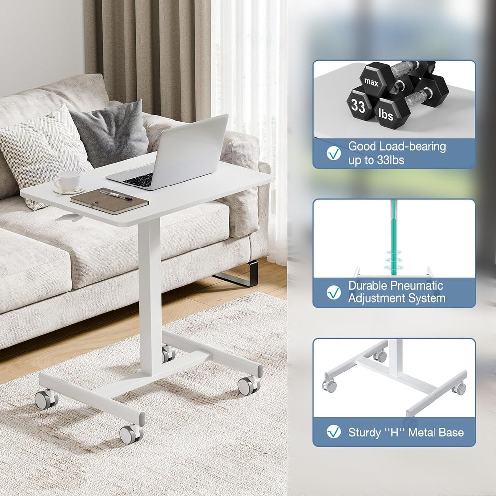 DUMOS Mobile Rolling Desk with Wheels, Small Standing Desks White