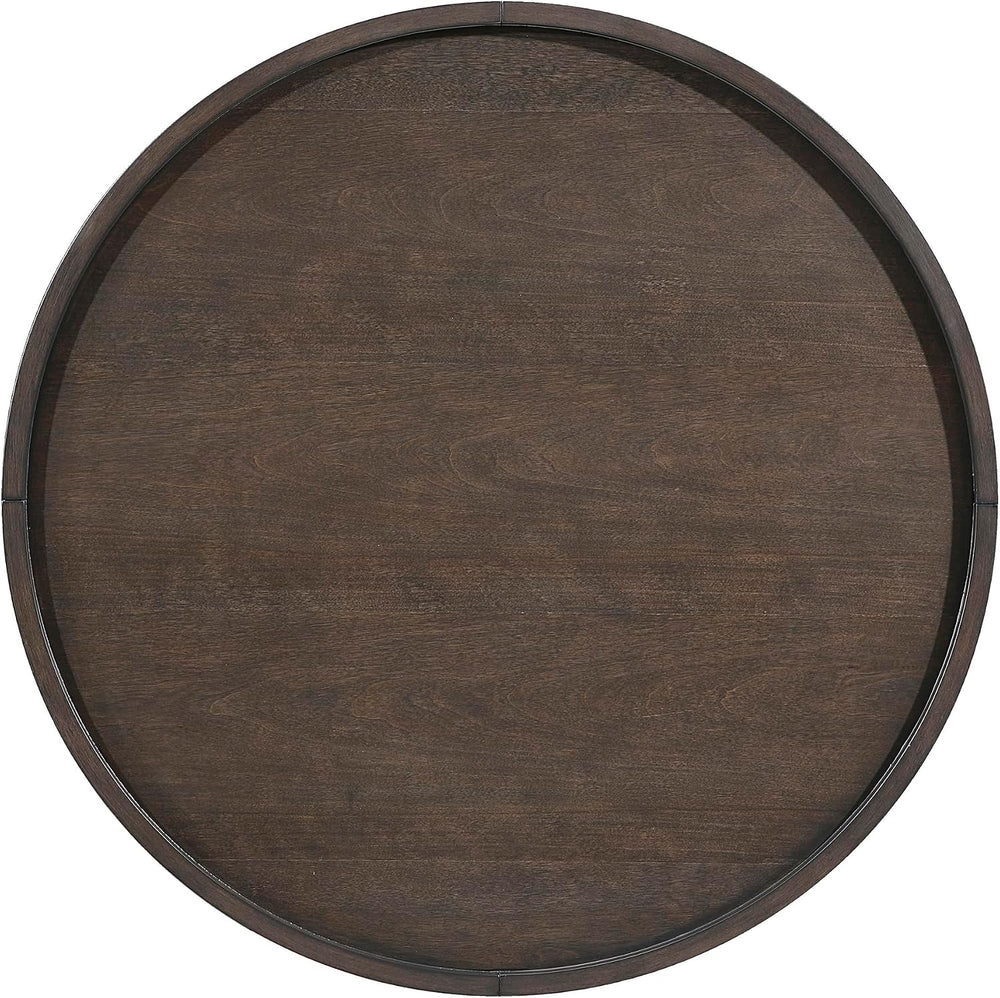 Lexicon Wood Round End Table with Gold Metal Cap, 36" Dia. Mid Century M...