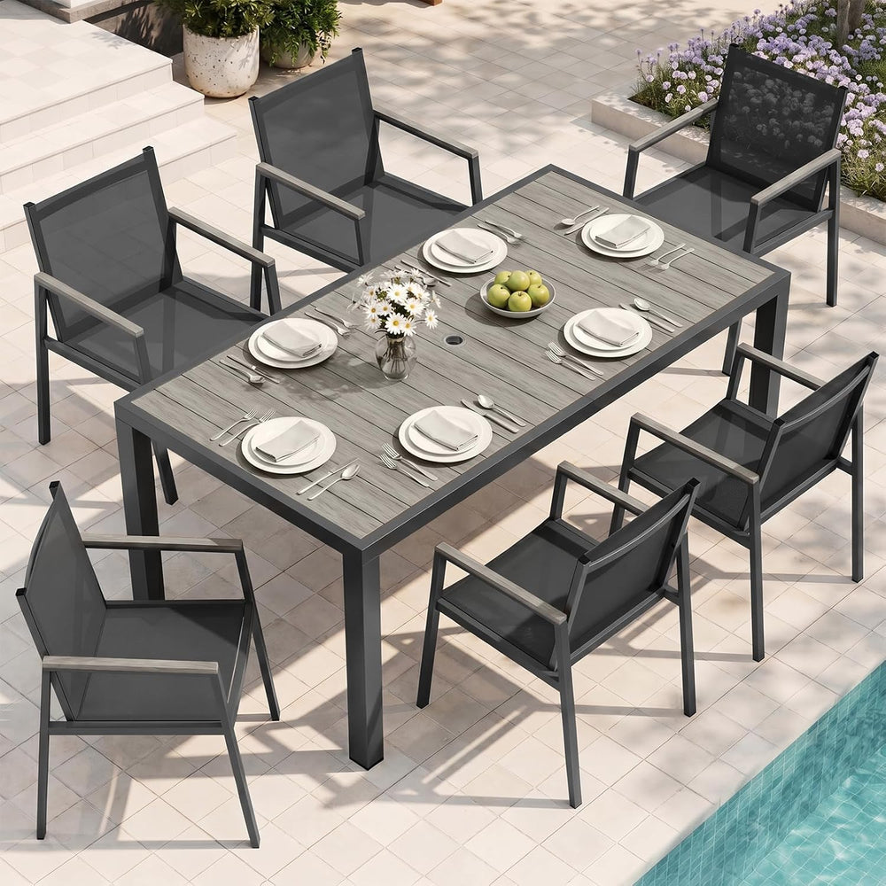 Outdoor Dining Set, 7 Piece Aluminum Patio Table and Chairs Set, All Weather ...