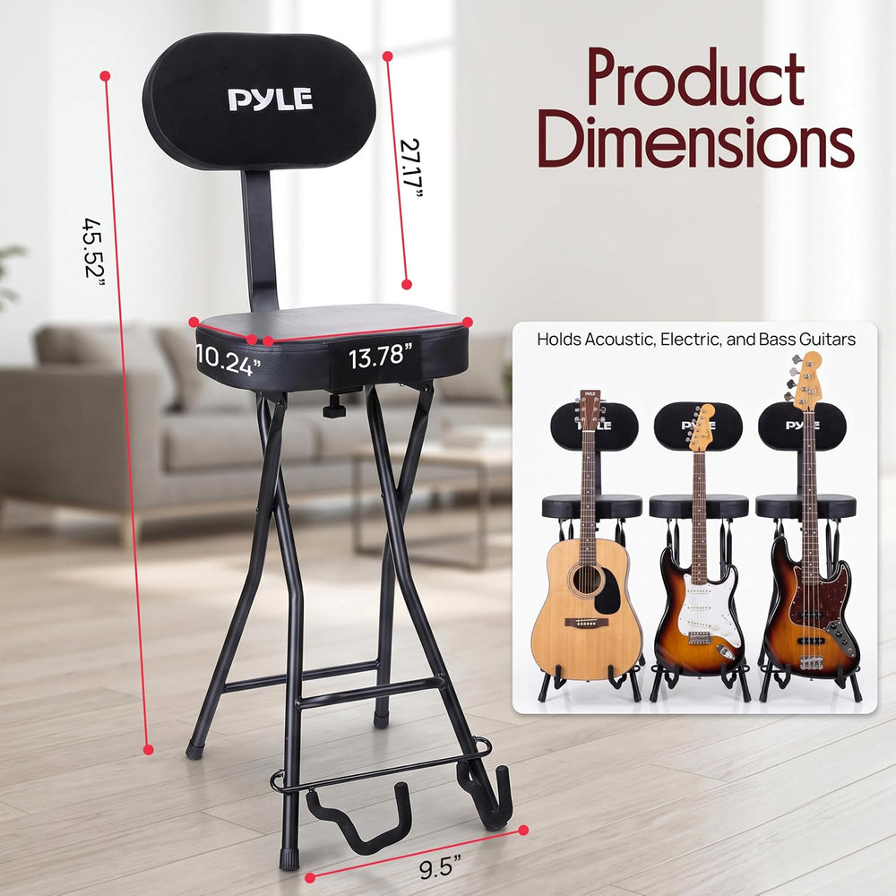 Pyle Adjustable Guitar Seat with Built-In Stand, EVA Foam Padded Cradles, Rem...
