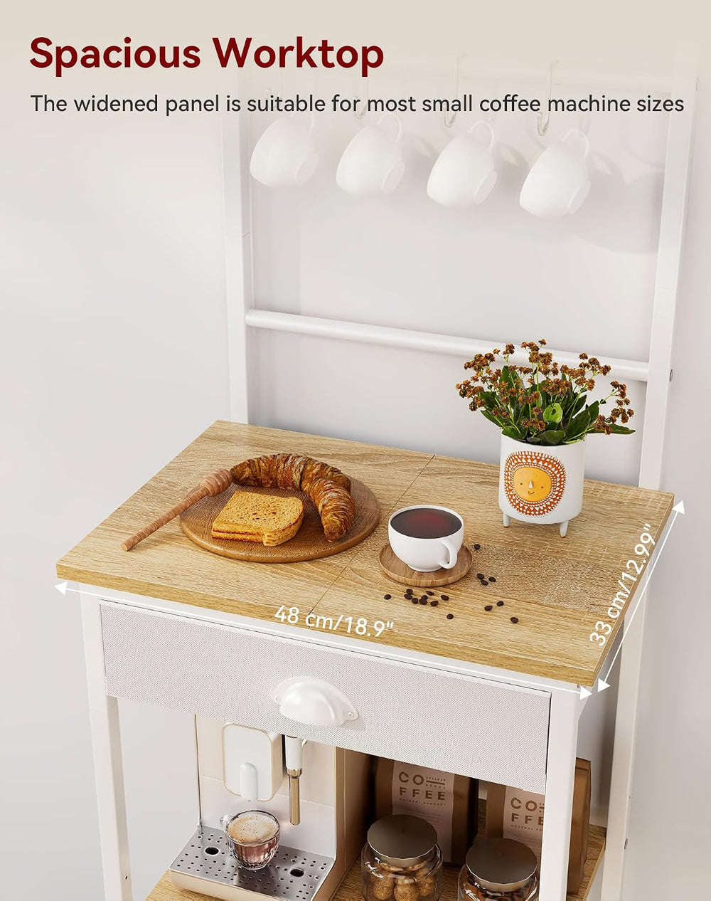 YMYNY 5 Tier Coffee Bar Station, Coffee Stand with Fabric Drawers, 8 S-Shaped...