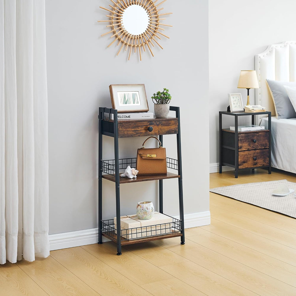 Gewudraw 3-Tier Ladder Shelf with Drawer, Bathroom Table Stand for Small Spac...