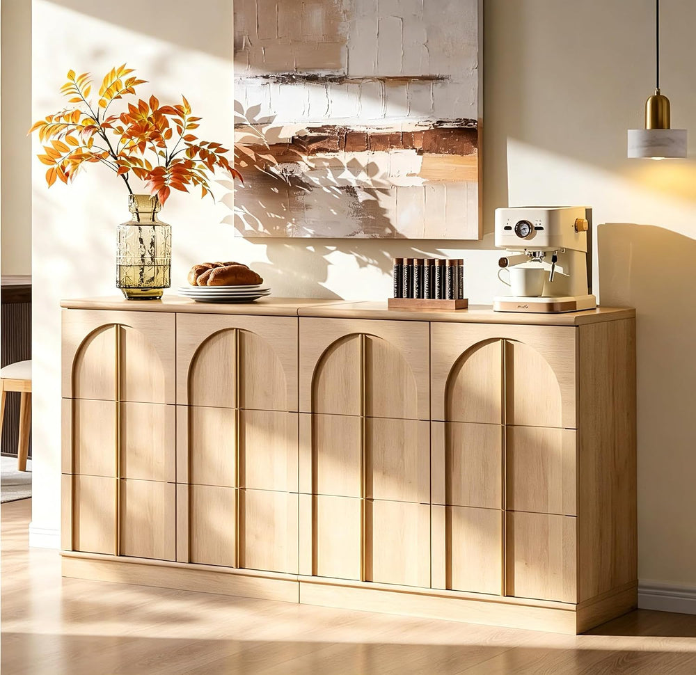 Arched Doors Sideboard, Buffet Cabinet with Storage, Natural Oak