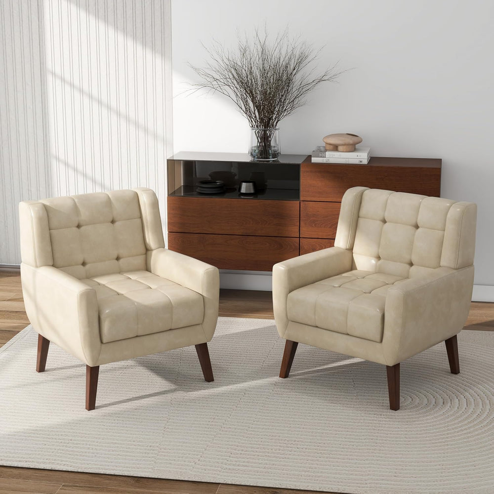 Accent Chair, Comfy Mid Century Modern Small Armchairs with Solid Wood Frame ...
