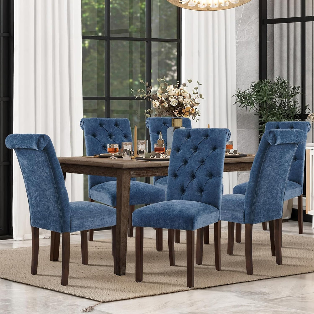 COLAMY Button Tufted Dining Chairs Set of 6, Parsons Upholstered Fabric Dinin...