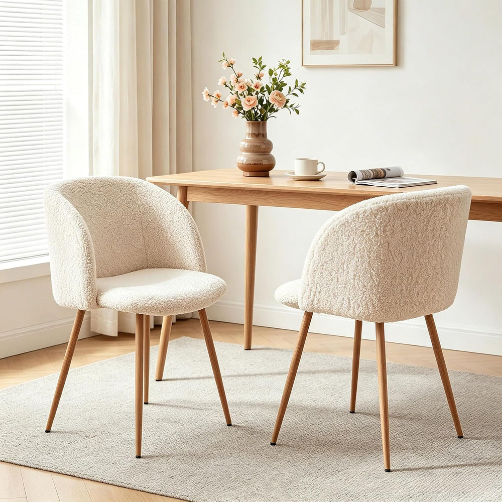 Homedot Dining Chairs Set of 6, Upholstered Sherpa Kitchen Chairs with Curved...