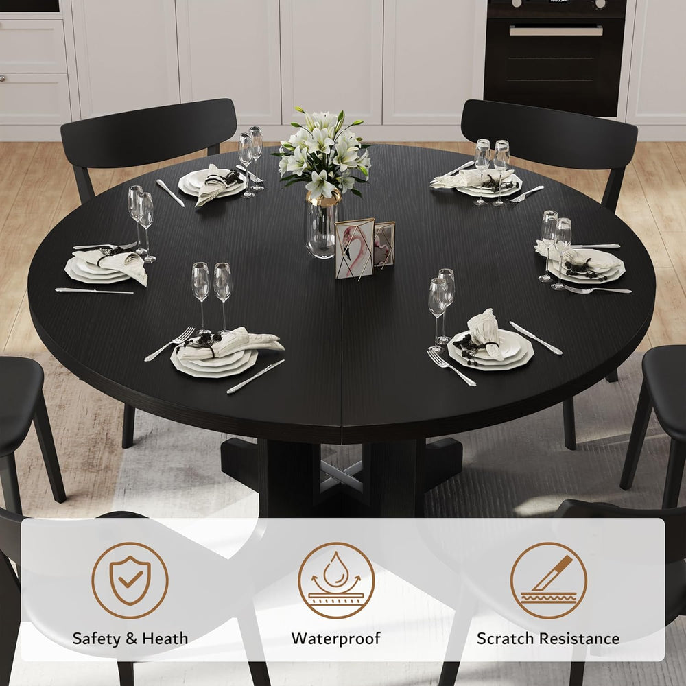 iPormis 59" Extendable Round Dining Table for 4-6, Modern Kitchen Table ...