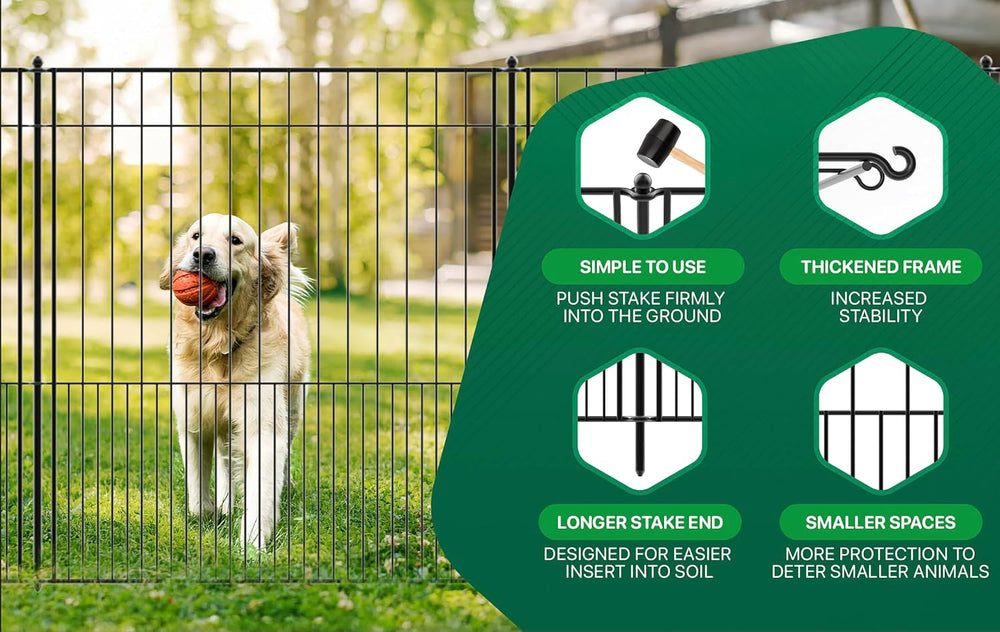 WESLEY'S CORNER Tall Fence Panels - 32”H x 29”L, No Dig Metal Dog Fence, ...
